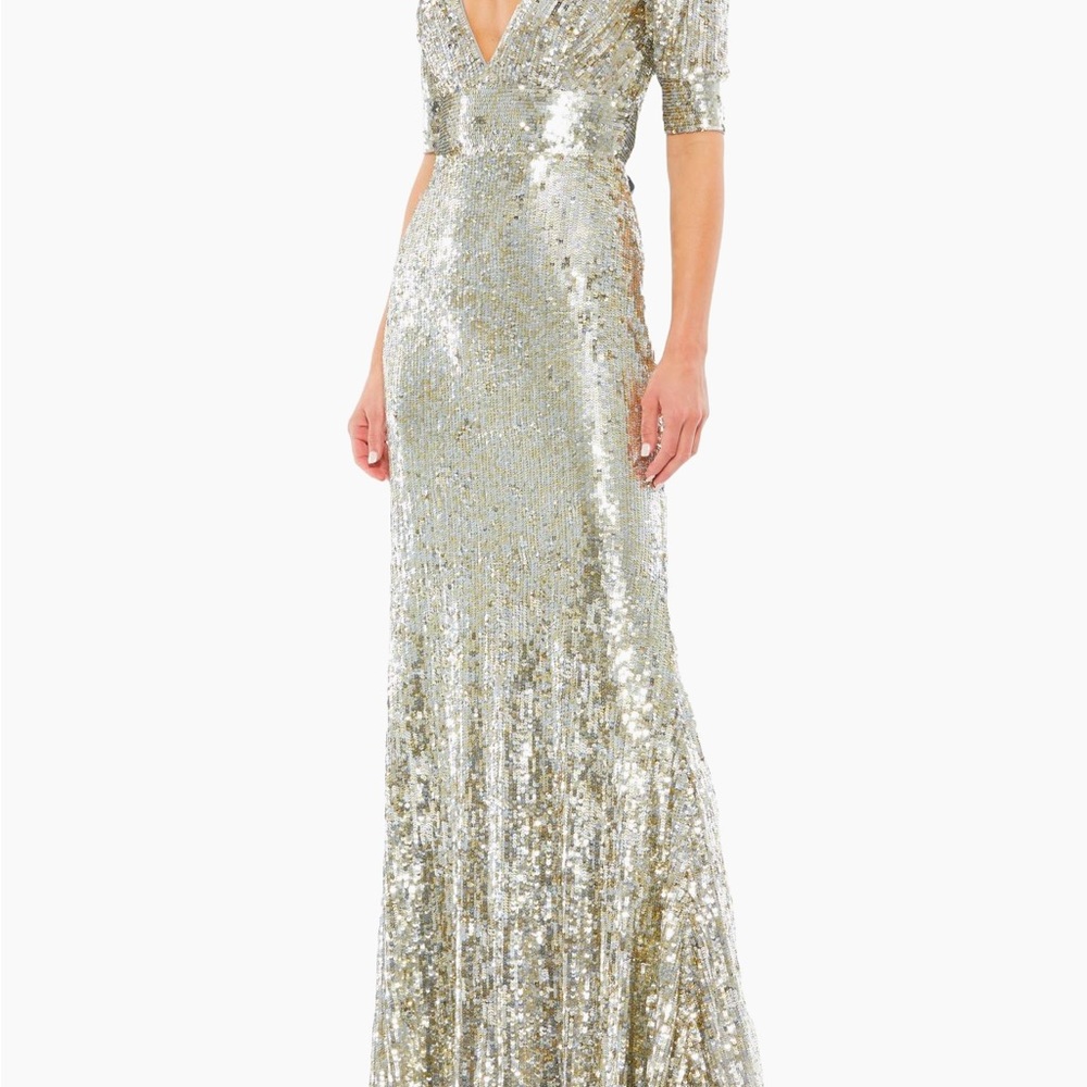 Elegant Silver Sequin Evening Gown
